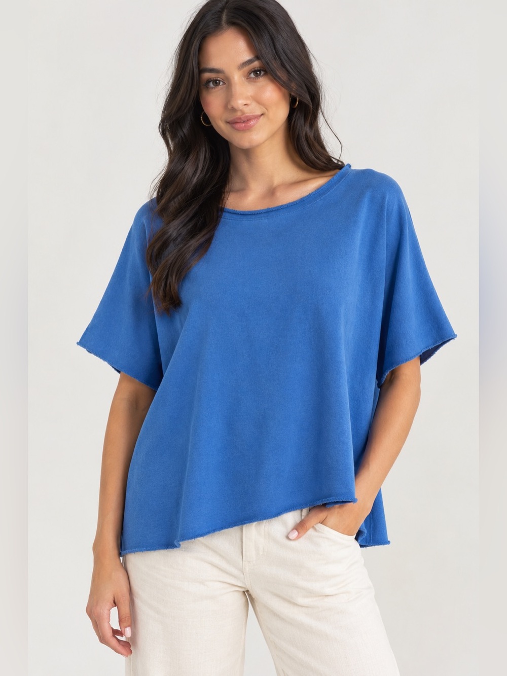 Frank & Eileen Capelet Sweatshirt Shirt Blue One Size NEW